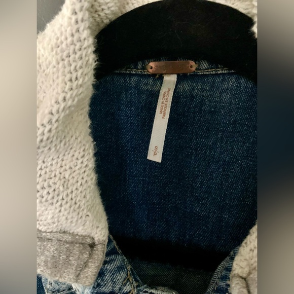 Free People Distressed Denim Knit Hoodie Jean Jacket Small - Picture 4 of 11